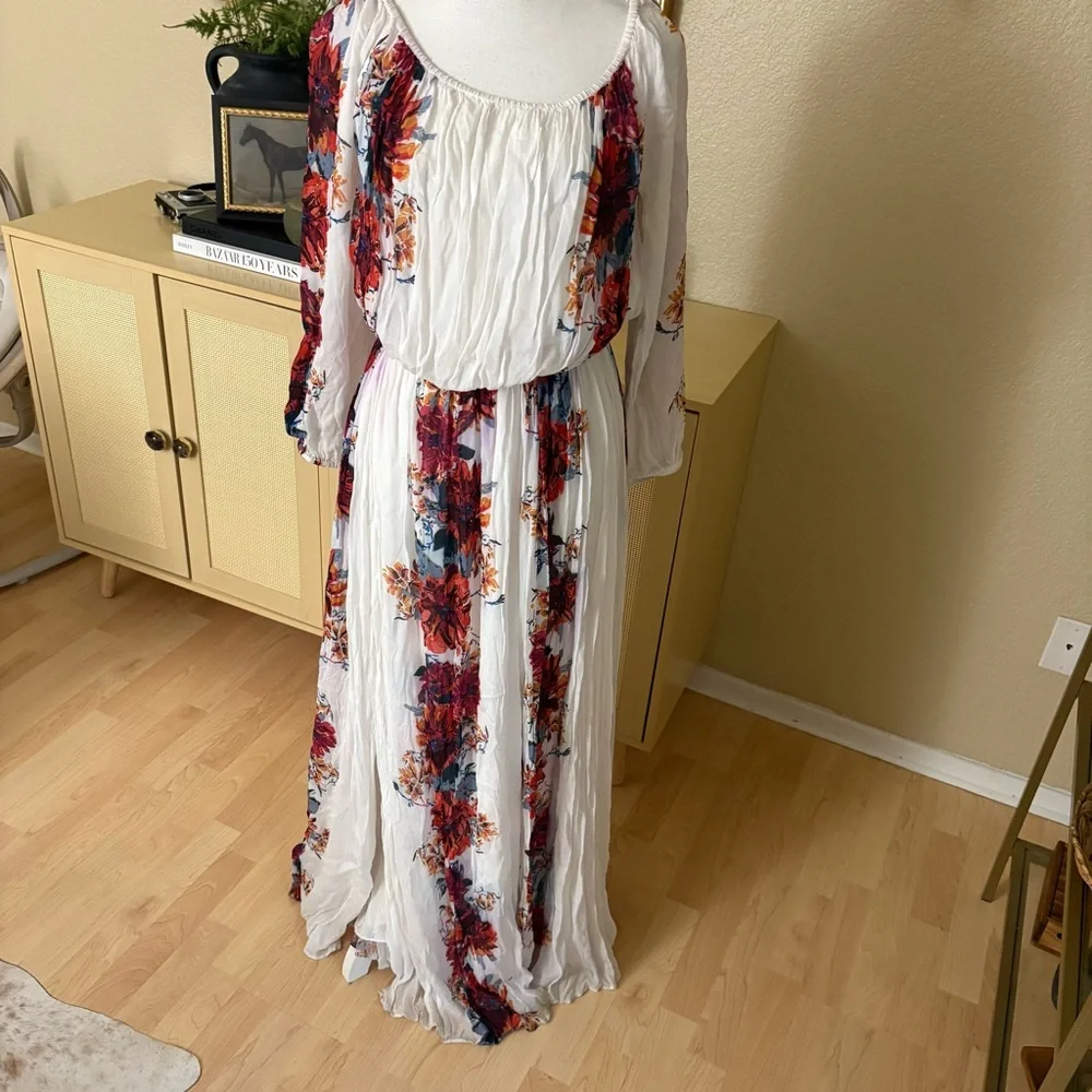 FREE PEOPLE Floral Bardot Printed Maxi Dress Boho Size S - Picture 3 of 11